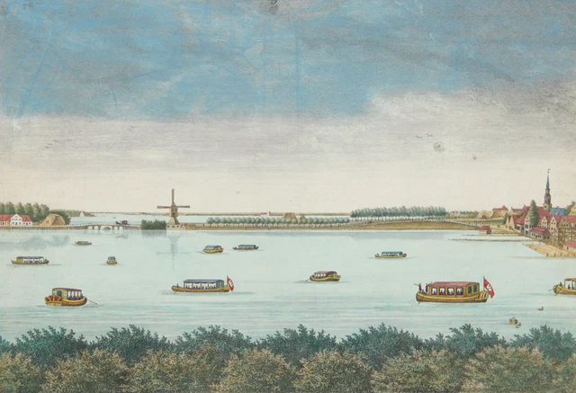Aussicht auf die Alster in HAMBURG über den Jungfernstieg - Kupferstich, 1770