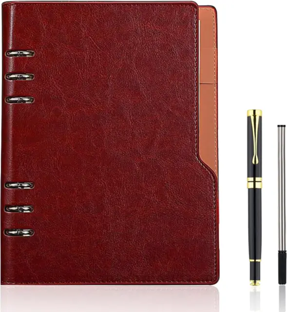 Update A5 Refillable Leather Notebook for Writing 6-Ring Binder Leather Journal