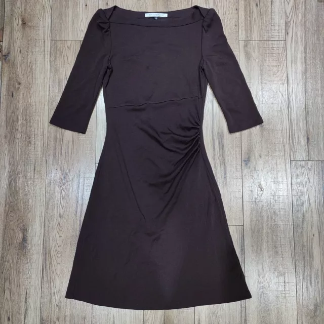 Diane Von Furstenberg 100% Wool Brown Jersey Knit Dress Asymmetric Ruched • 10