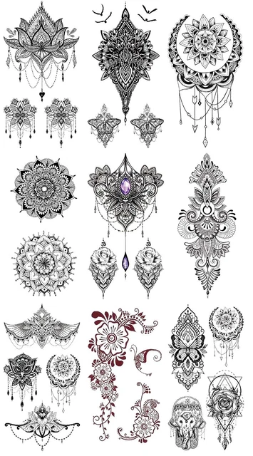 Mujeres Cuello de mano Cuerpo Henna Falsos Tatuajes Temporales Pegatinas Tatuaje