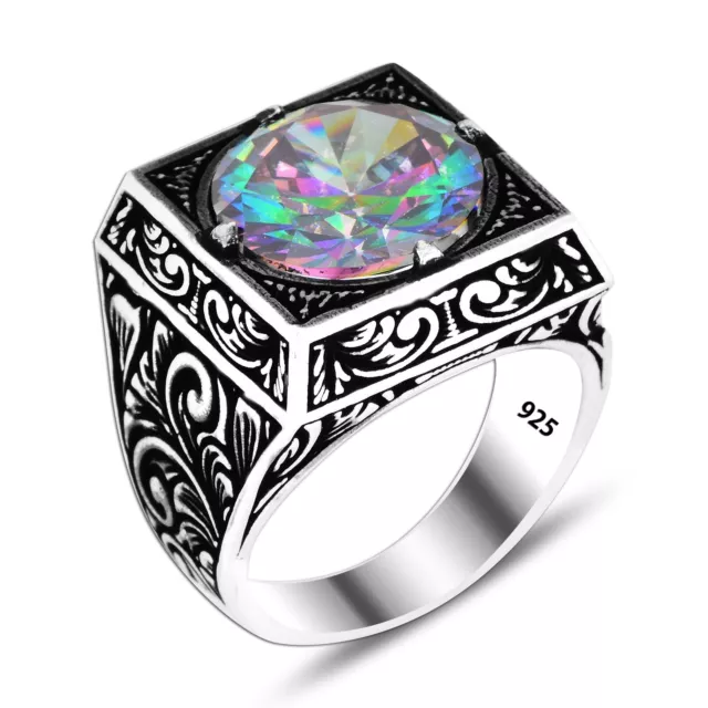 Trendy 925 Sterling Silver Handcraft Mystic Topaz Statement Turkish Men Ring