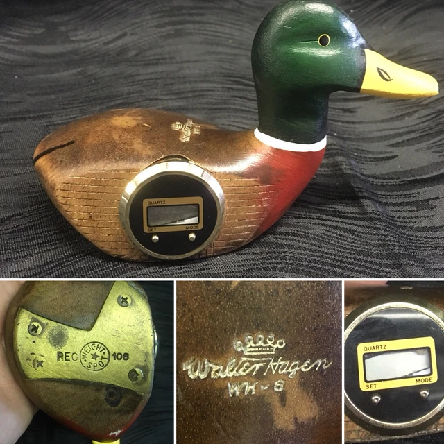 VTG WALTER HAGEN Golf Club Head Duck Mallard Decoy Wood Clock