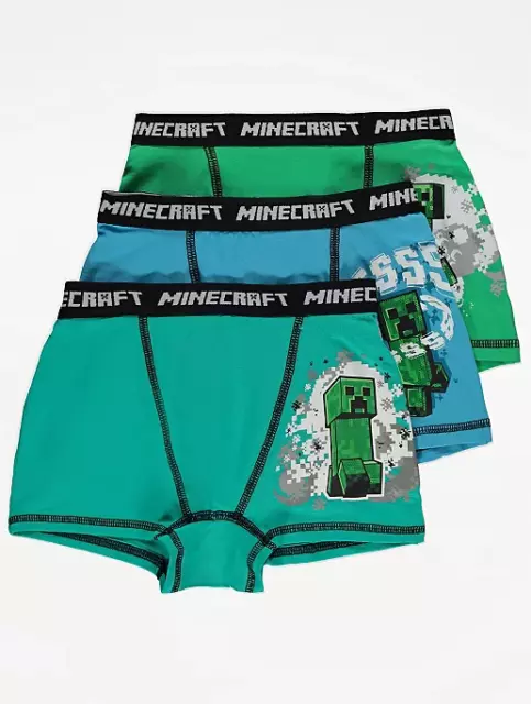 BOYS MINECRAFT CREEPER 3 Pack Hipster Boxer Trunk Fit Underpants 6-14 Years  £16.49 - PicClick UK