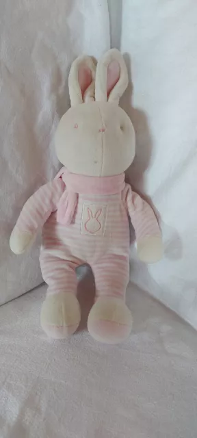 Peluche Doudou Lapin Rose Rayé Blanc KLORANE Velours Ancien Modèle Tbé