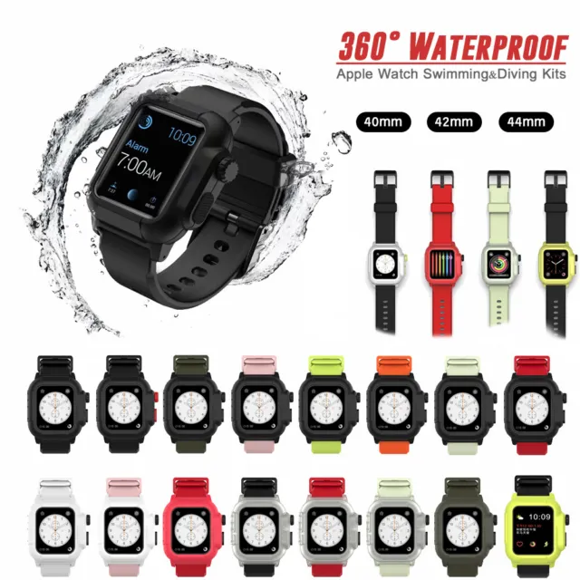 40/42/44mm Silicone Sport Band Strap+Waterproof Case for Apple Watch 6 5 4 3 SE