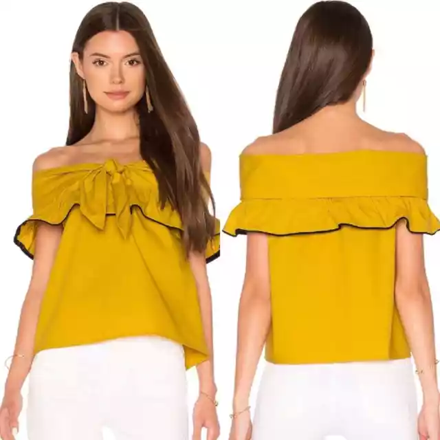 NWT Line & Dot Womens Top Mustard Yellow Off The Shoulder Lorena Top Size M