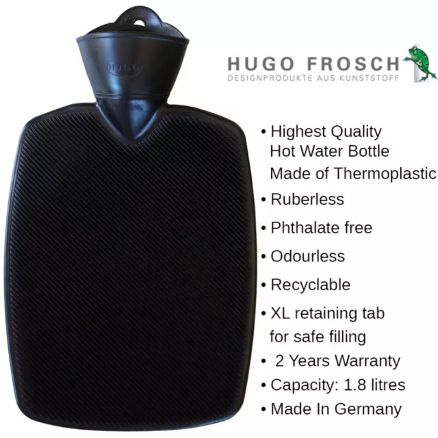 Hugo Frosch Hot Water Bottle Classic Black 1.8L