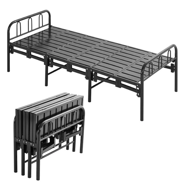STRONG METAL FOLDING Bed Frame Guest Student Single Platform Headboard ...