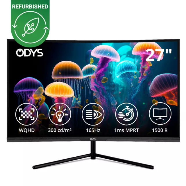 ODYS Q27 WQHD Curved Office & Gaming Monitor 27 Zoll165 Hz 2ms Reaktionszeit HDR