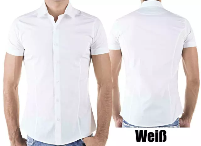 Redbridge Herren Hemden Freizeithemd Slim-Fit Kurzarmhemd Tailliert Weiß M/L"