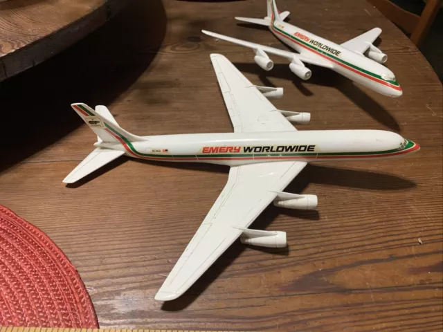 Emery Worldwide DC-8 Plastic Scale Model 11” Airplane Airliner Set Of 2