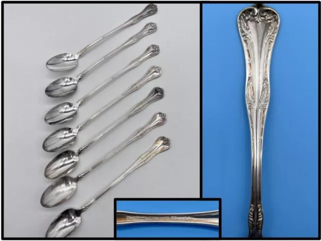 7 Vintage National Silver Co. Silverplate QUEEN ELIZABETH 7-1/2" Iced Tea Spoons