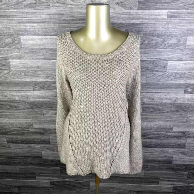 CALVIN KLEIN Round Neck Long Sleeve Tan Pullover Knit Sweater Women's Size M