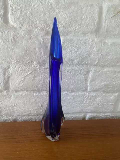 Large Vintage Mid Century Cobalt Blue Sommerso Art Glass Vase MCM