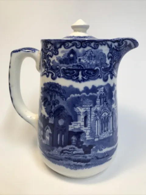 Vintage George Jones & Sons Abbey 1790 blue & white Coffee Pot / Water Jug