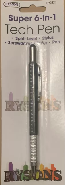 6in1 Tech Pen Screwdriver Spirit Level Stylus Pen Ruler Multi Tool Ball Point