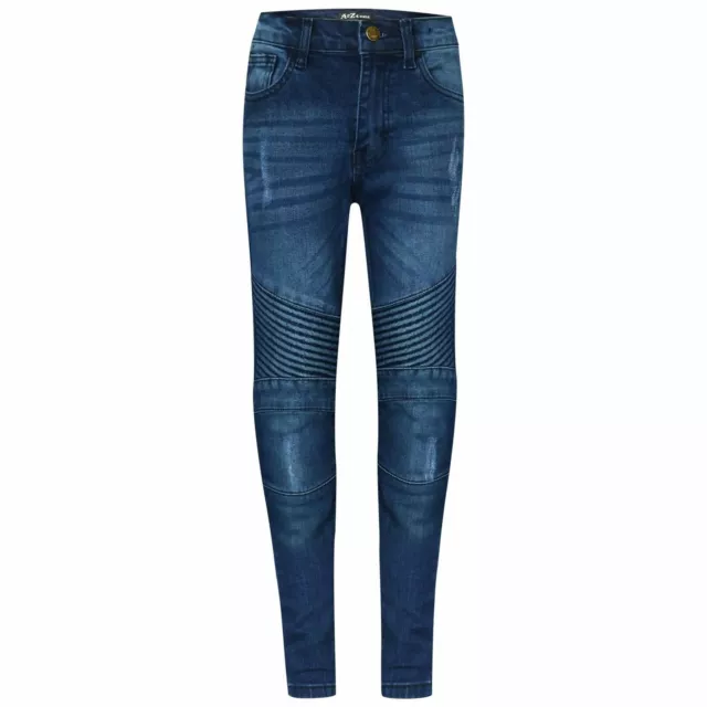 Kids Boys Stretchy Jeans Designer's Mid Blue Ripped Skinny Denim Pants 5-14 Year