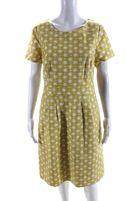 Boden Womens Short Sleeve Floral Sheath Dress Yellow White Cotton Size 8
