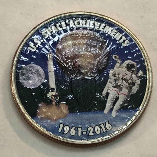 Colorized Kennedy half dollar. US SPACE ACHIEVEMENTS 1961-2016 #100