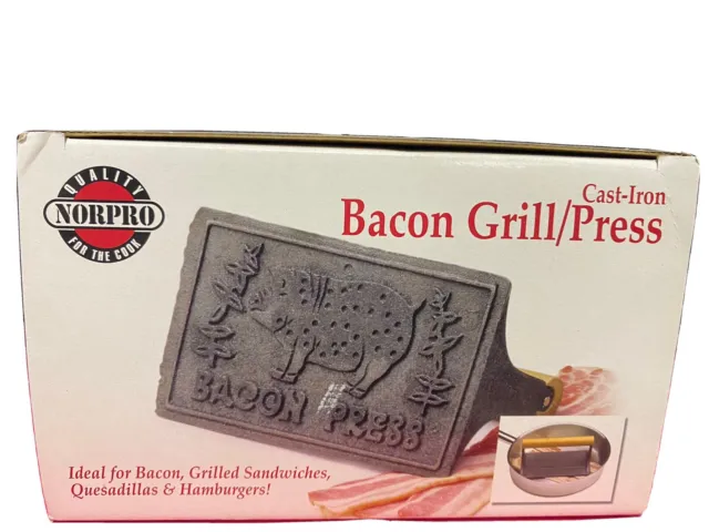 Grill Steak Press -Hamburger/Bacon Cast Iron Heavy Weight With Wood Handle