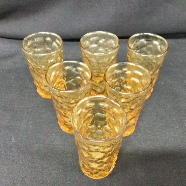 Vintage Set of Six Amber Glass Drinking Glasses 10 cm Tall (131) #402