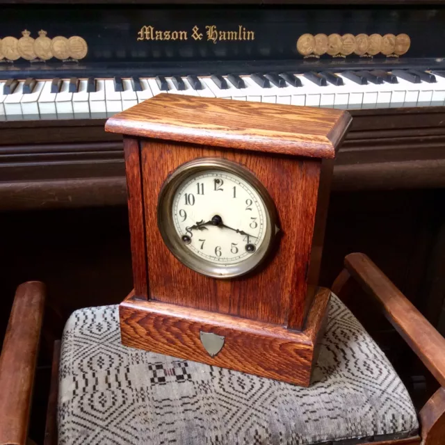 Antique 19th C. American 8Day Cathedral Gong Bracket Clock,Large,Oak,Key,Working