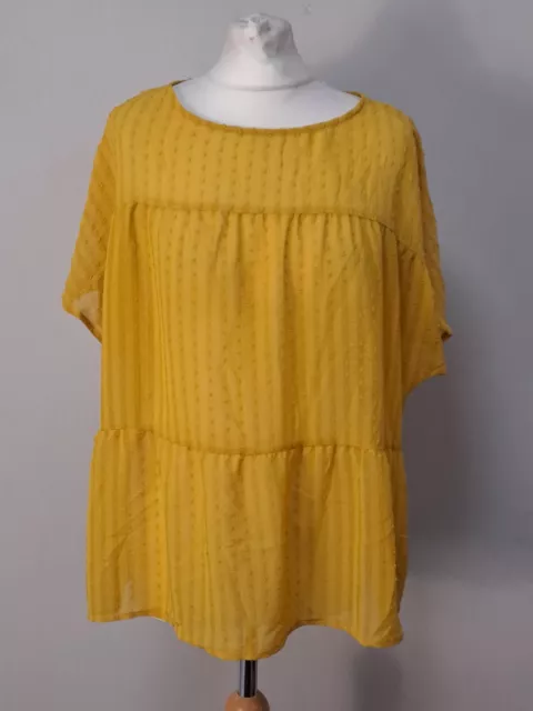 Next Mustard Short Sleeve Textured Smock Top Womens Size 14 (HY10)