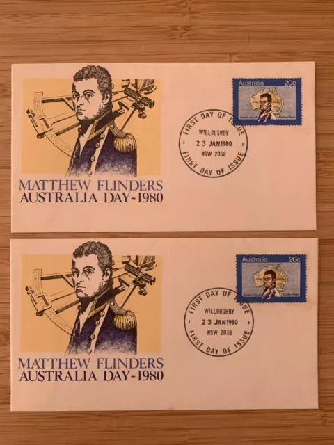 Matthew Flinders Australia Day 1980 First Day Cover (Willoughby NSW) x 2