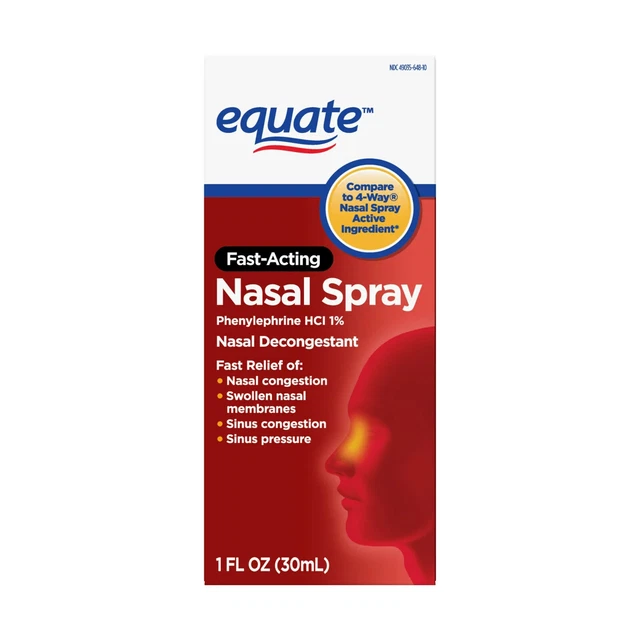 Equate Nasal Four Nasal Spray, Fast Acting Nasal Decongestant, 1 Fl. Oz.