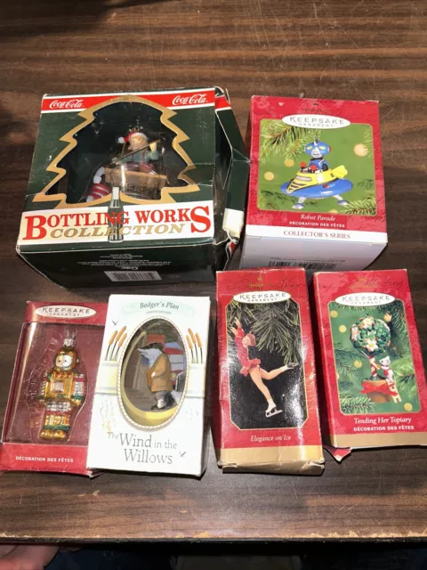 lot of 6 COCA-COLA BOTTLING WORKS COLLECTION￼ and hallmark ornaments