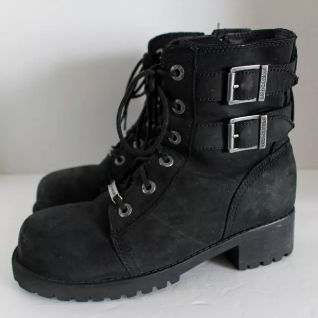 Harley Davidson Black Lace Up Side Zipper Steel Toe Motorcycle Boot 7.5 Archer