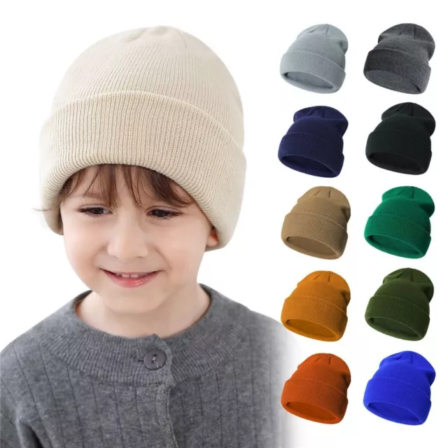 2-6 Years Kids Winter Hat Solid Knit Warm Beanies  for Boys Girls