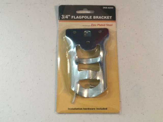 3/4" Metal Flag Pole Bracket Zinc Plated Steel INCLUDES Mounting Screws-New
