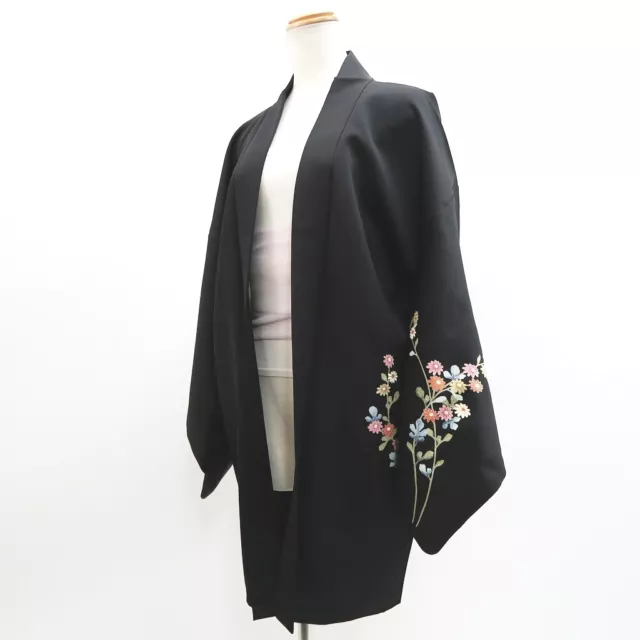 9269E5 Silk Vintage Japanese Kimono Haori Jacket Chrysanthemum