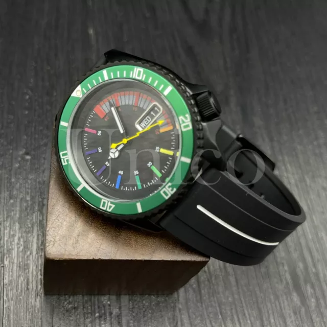 Custom Made Mods Watch SKX Style NH36 Auto Movement L/Green Rainbow Hours BK/WT