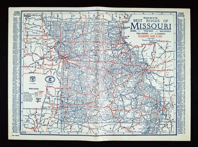 1927 Clason Auto Road Map Missouri St. Louis Kansas Jefferson City MO - Route 66