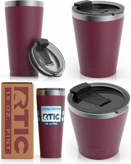 RTIC Pint 16 oz Insulated Tumbler Stainless Steel Metal Coffee, Frozen Maroon