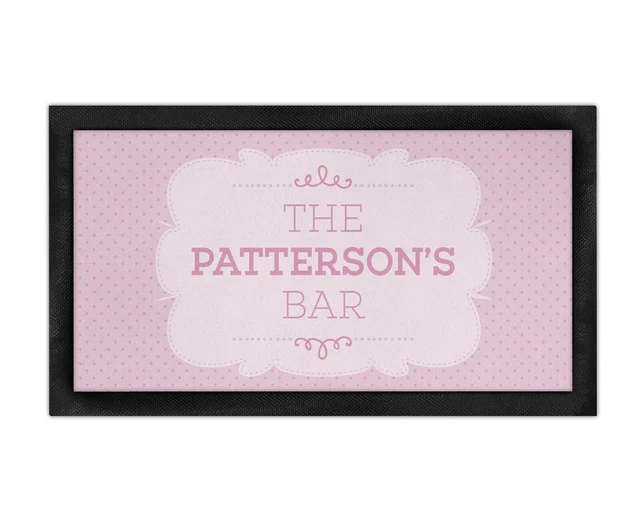 Personalised Any Surname's Bar Pink Bar Runner Mat Garden Home Man Cave Pub Tiki