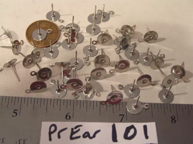 24 pc Silver 8mm Round Flat Base Dangle Pierced Earring Vtg Jewelry Findings lot