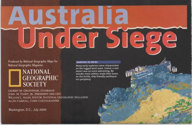 National Geographic July 2000 Map Poster Australia Under Siege Animals Vintage
