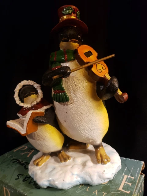 Christmas Penguin Carolers Father and Son 9 inches Tall Resin Figurine