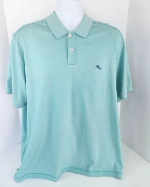 Tommy Bahama Polo Shirt XL Aqua Short Sleeve Mens Golf Supima Cotton Stretch