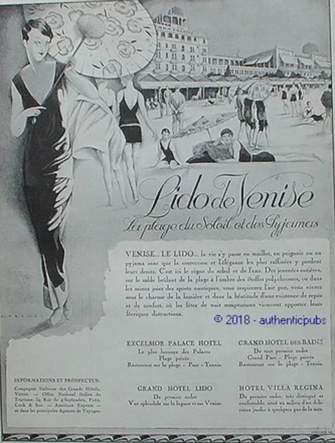 Publicite Lido De Venise Plage Du Soleil Et Pyjama Signe Lorenzi De 1927 Ad Pub
