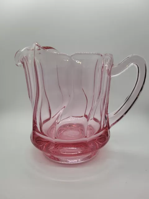 Vtg Fostoria Glass Jamestown Pitcher Dark Pink Swirl 7" Tall 6" Diameter 40 Oz.