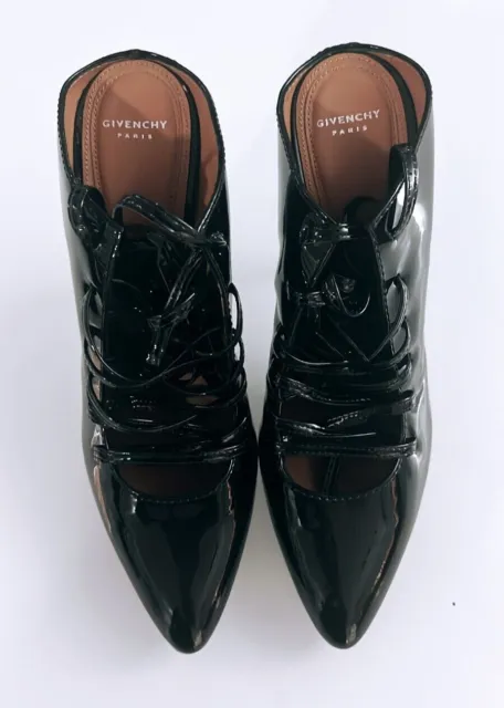 Givenchy Black Patent Leather Pointed Toe Lace Up Ankle Boots Women Size 39