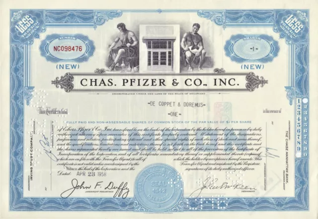 Chas. Pfizer and Co.,Inc. Stock Certificate 1958