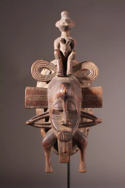 12727 Senufo Kepelie Mask Poro Iconic Ivory Coast Metalldisplay Includes 2