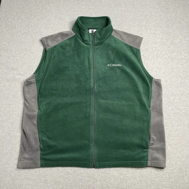 Columbia Vest Mens 2XL XXL Green Fleece Full Zip Pockets Outdoor Hiking Camping