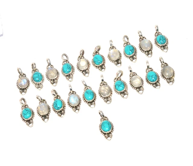 WHOLESALE 21PC 925 SOLID STERLING SILVER BLUE TURQUOISE MIX PENDANT LOT l969