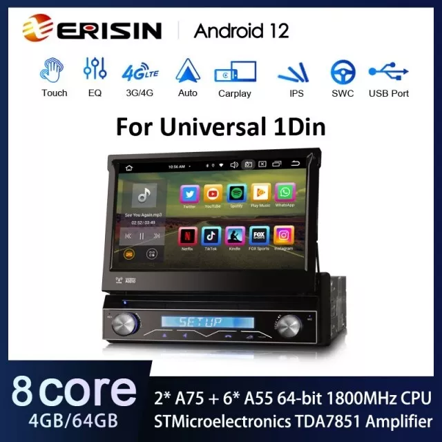 Erisin ES8588U Autoradio GPS 1 din Android 12 Wifi 4G DVD Carplay Voiture 3